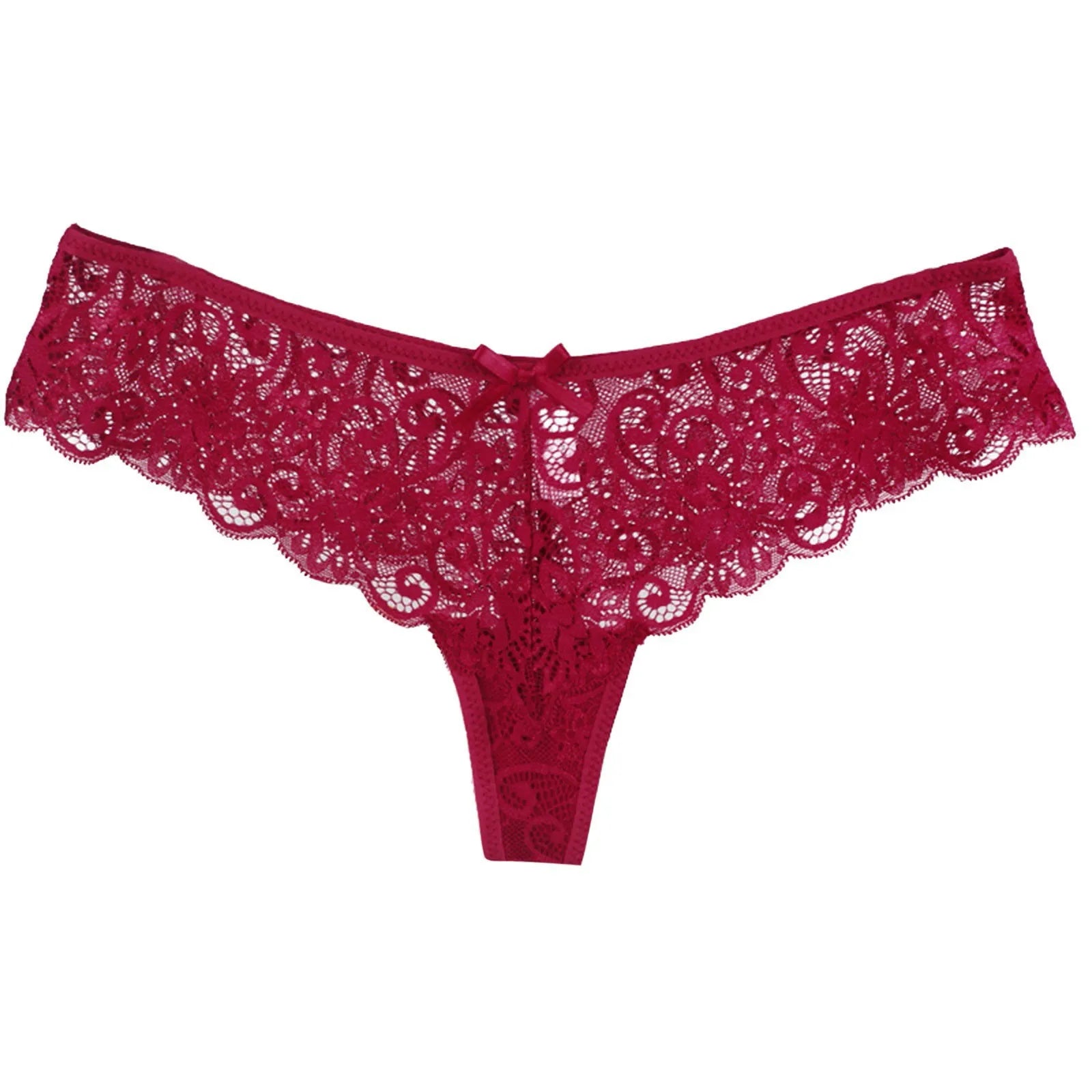 Women's Sexy Low-Rise Intimates Panties Solid Color Lace Decor Thongs 1 Piece New Fashionable Breathable Briefs For Woman